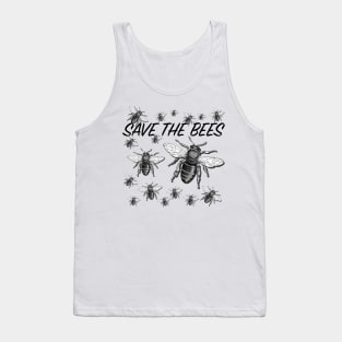 Hand drawn Bee with 3D effect for light background colors with Save the bees quote Tank Top